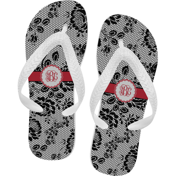 Custom Black Lace Flip Flops - Small (Personalized)