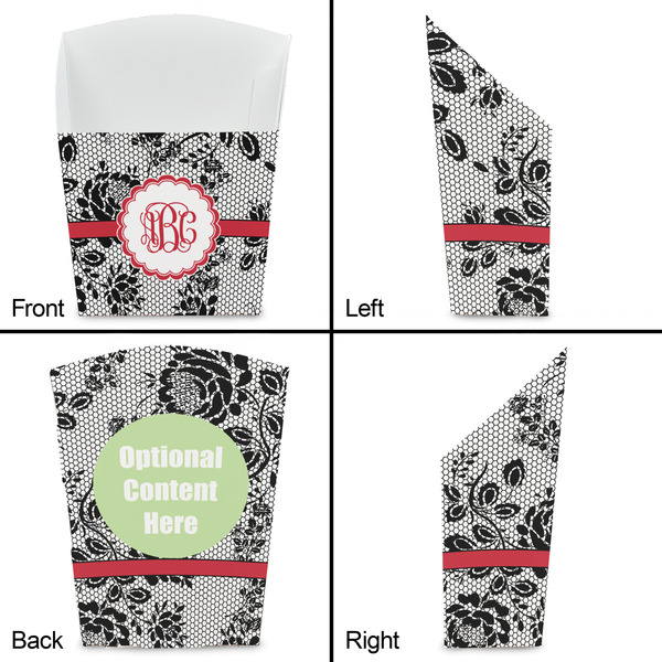 Black Lace French Fry Favor Box - Front & Back View