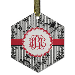 Black Lace Flat Glass Ornament - Hexagon w/ Monogram