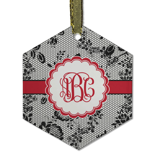 Black Lace Frosted Glass Ornament - Hexagon