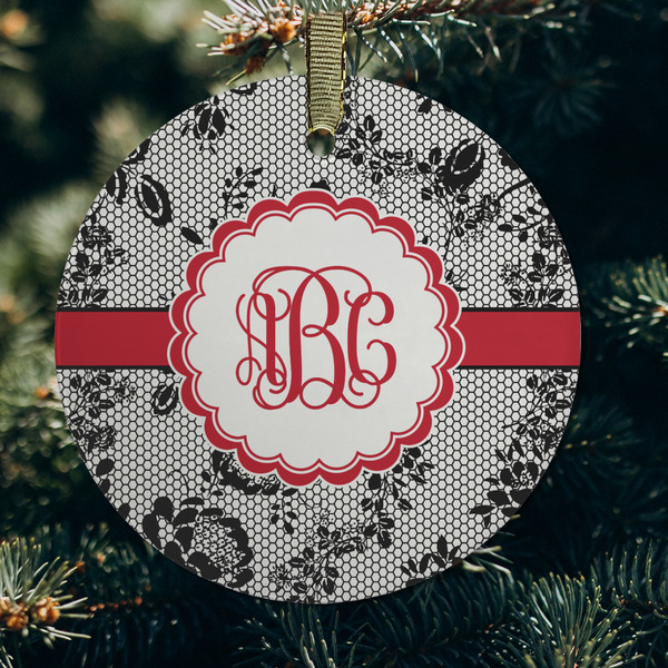 Black Lace Frosted Glass Ornament - Round (Lifestyle)
