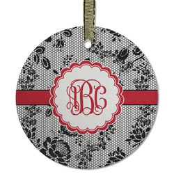 Black Lace Flat Glass Ornament - Round w/ Monogram