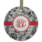 Black Lace Flat Glass Ornament - Round w/ Monogram
