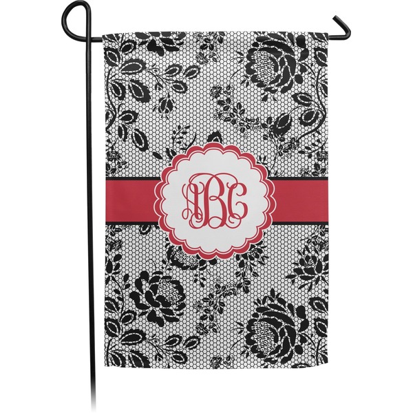 Custom Black Lace Small Garden Flag - Double Sided w/ Monograms