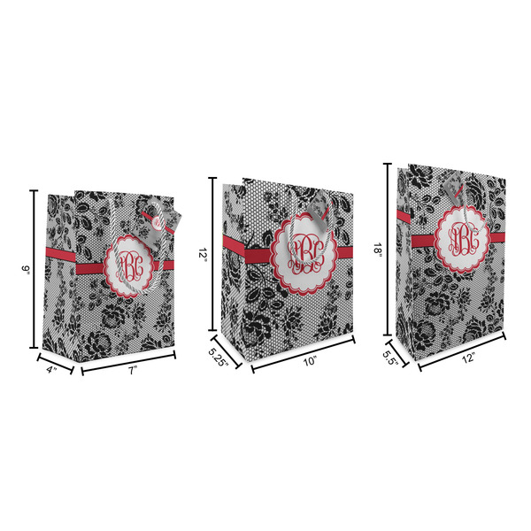 Black Lace Gift Bags - All Sizes - Dimensions