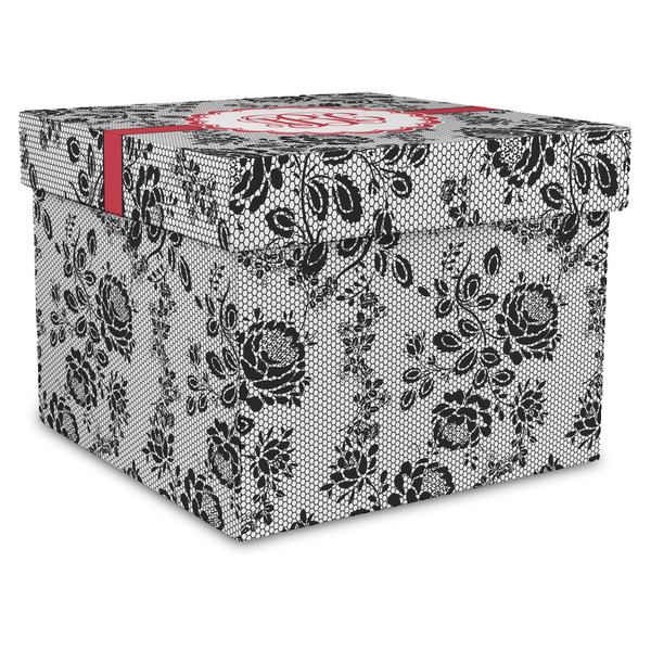 Custom Black Lace Gift Box with Lid - Canvas Wrapped - X-Large (Personalized)