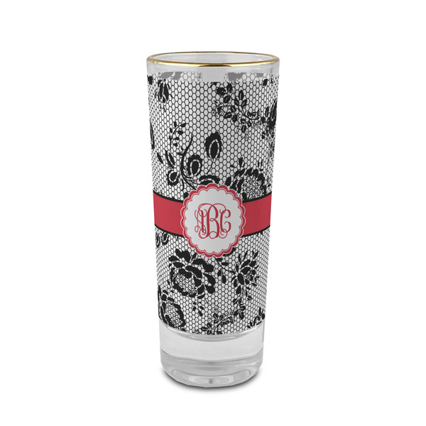 Custom Black Lace 2 oz Shot Glass -  Glass with Gold Rim - Single (Personalized)