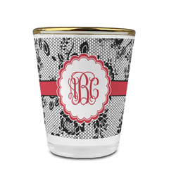 Black Lace Glass Shot Glass - 1.5 oz - with Gold Rim - Set of 4 (Personalized)