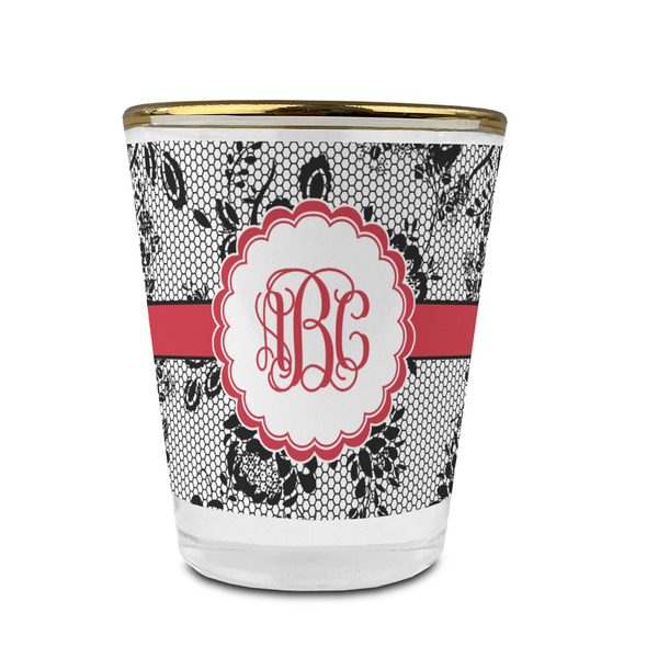 Custom Black Lace Glass Shot Glass - 1.5 oz - with Gold Rim - Set of 4 (Personalized)