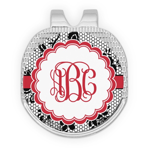 Custom Black Lace Golf Ball Marker - Hat Clip - Silver