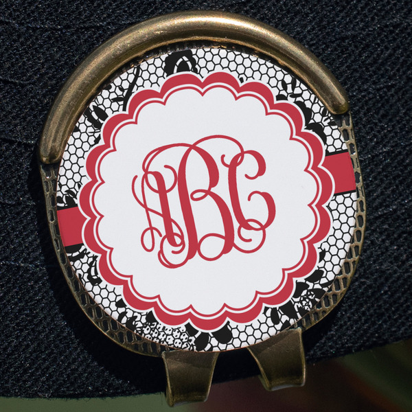 Black Lace Golf Ball Marker Hat Clip - Gold - Close Up