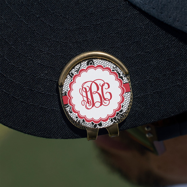 Black Lace Golf Ball Marker Hat Clip - Gold - On Hat