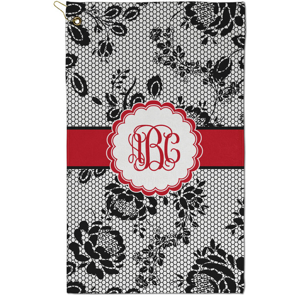 Custom Black Lace Golf Towel - Poly-Cotton Blend - Small w/ Monograms