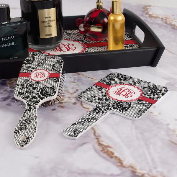 Black Lace Hair Brush and Hand Mirror - Bathroom Scene