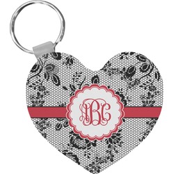 Black Lace Heart Plastic Keychain w/ Monogram