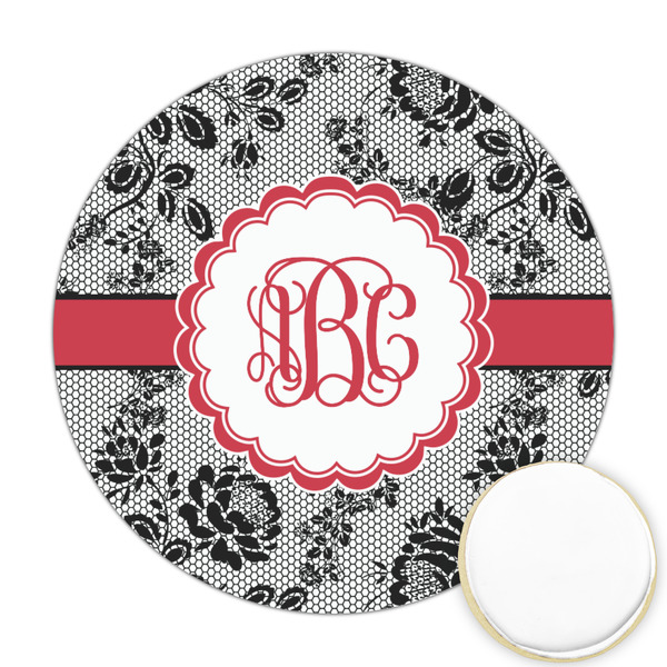 Custom Black Lace Printed Cookie Topper - Round (Personalized)