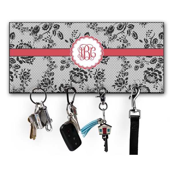 Custom Black Lace Key Hanger w/ 4 Hooks w/ Monogram