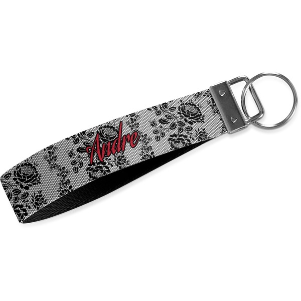 Custom Black Lace Wristlet Webbing Keychain Fob (Personalized)