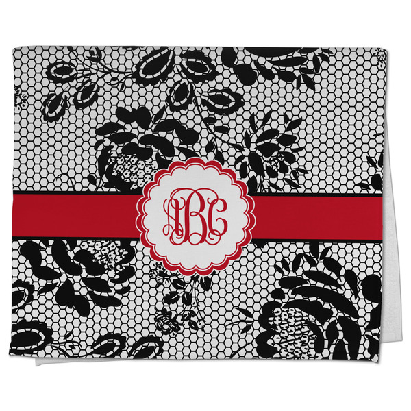 Custom Black Lace Kitchen Towel - Poly Cotton w/ Monograms