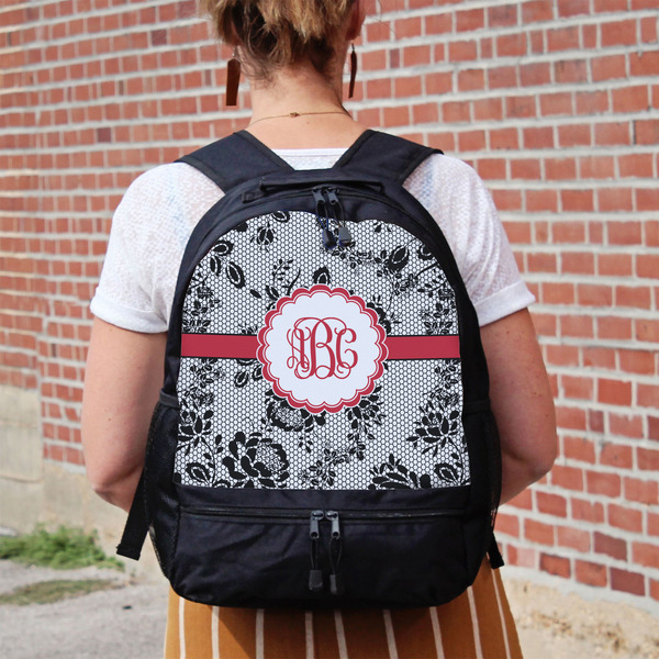 Black Lace Large Backpack - Black - On Back