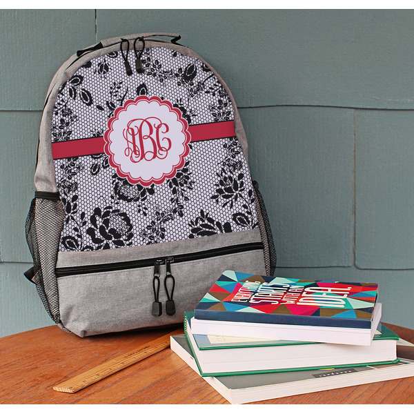 Black Lace Large Backpack - Gray - On Desk