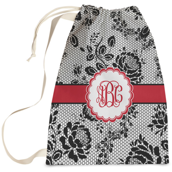 Custom Black Lace Laundry Bag - Large (Personalized)