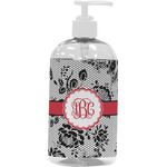 Black Lace Plastic Soap / Lotion Dispenser (16 oz - Large - White) (Personalized)