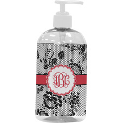 Black Lace Plastic Soap / Lotion Dispenser (16 oz - Large - White) (Personalized)