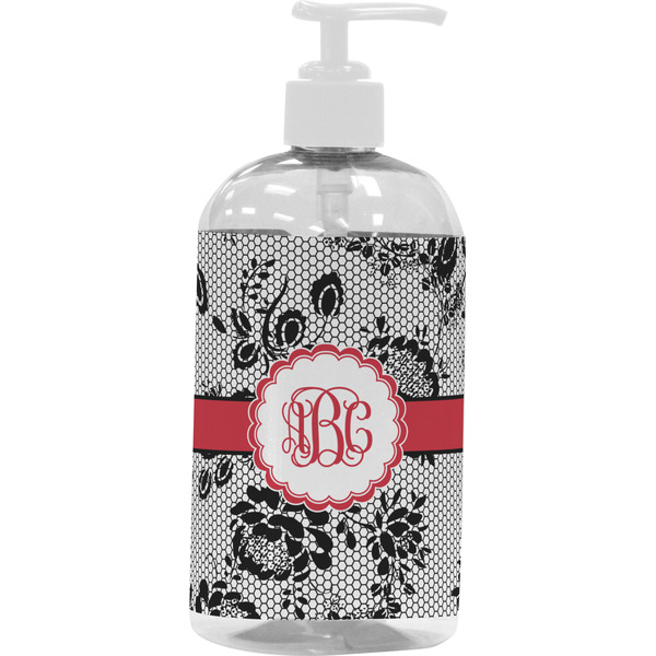 Custom Black Lace Plastic Soap / Lotion Dispenser (16 oz - Large - White) (Personalized)