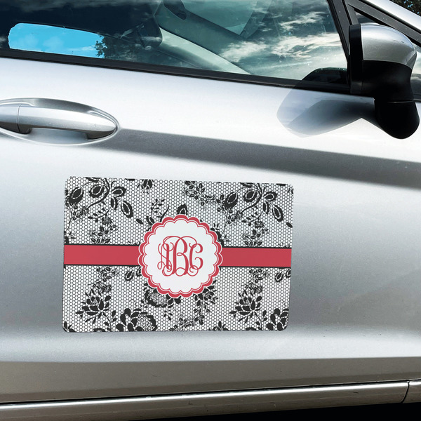 Black Lace Large Rectangle Car Magnets- In Context