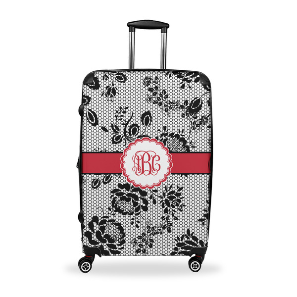 Custom Black Lace Suitcase - 28" Large - Checked w/ Monogram