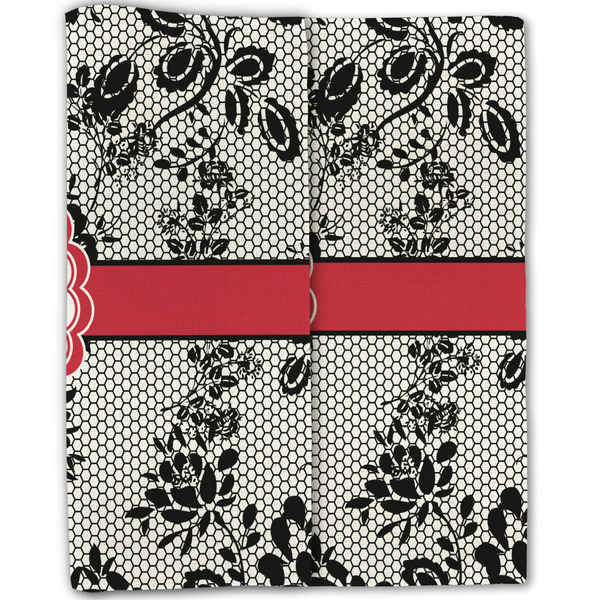 Black Lace Linen Placemat - Folded Half (double sided)