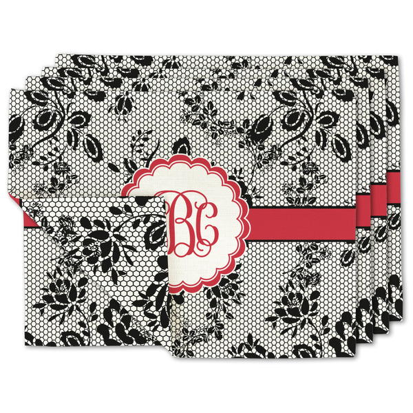 Custom Black Lace Double-Sided Linen Placemat - Set of 4 w/ Monogram