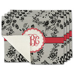 Black Lace Single-Sided Linen Placemat - Set of 4 w/ Monogram