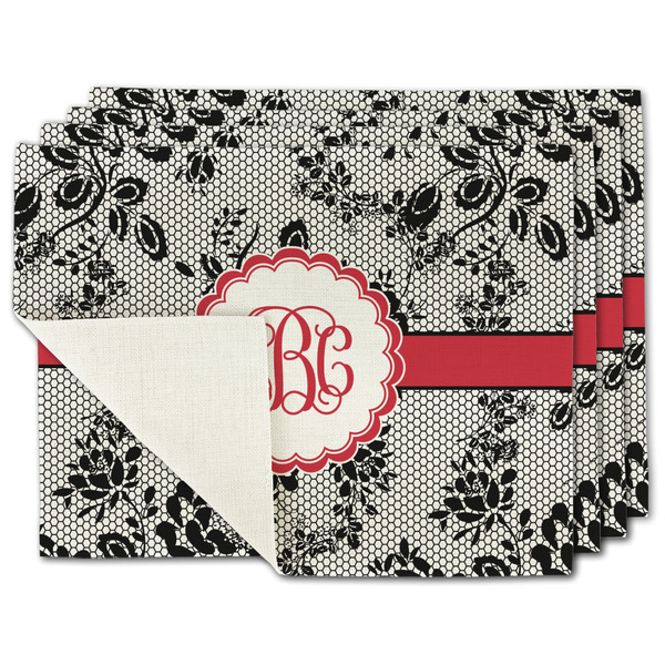 Custom Black Lace Single-Sided Linen Placemat - Set of 4 w/ Monogram