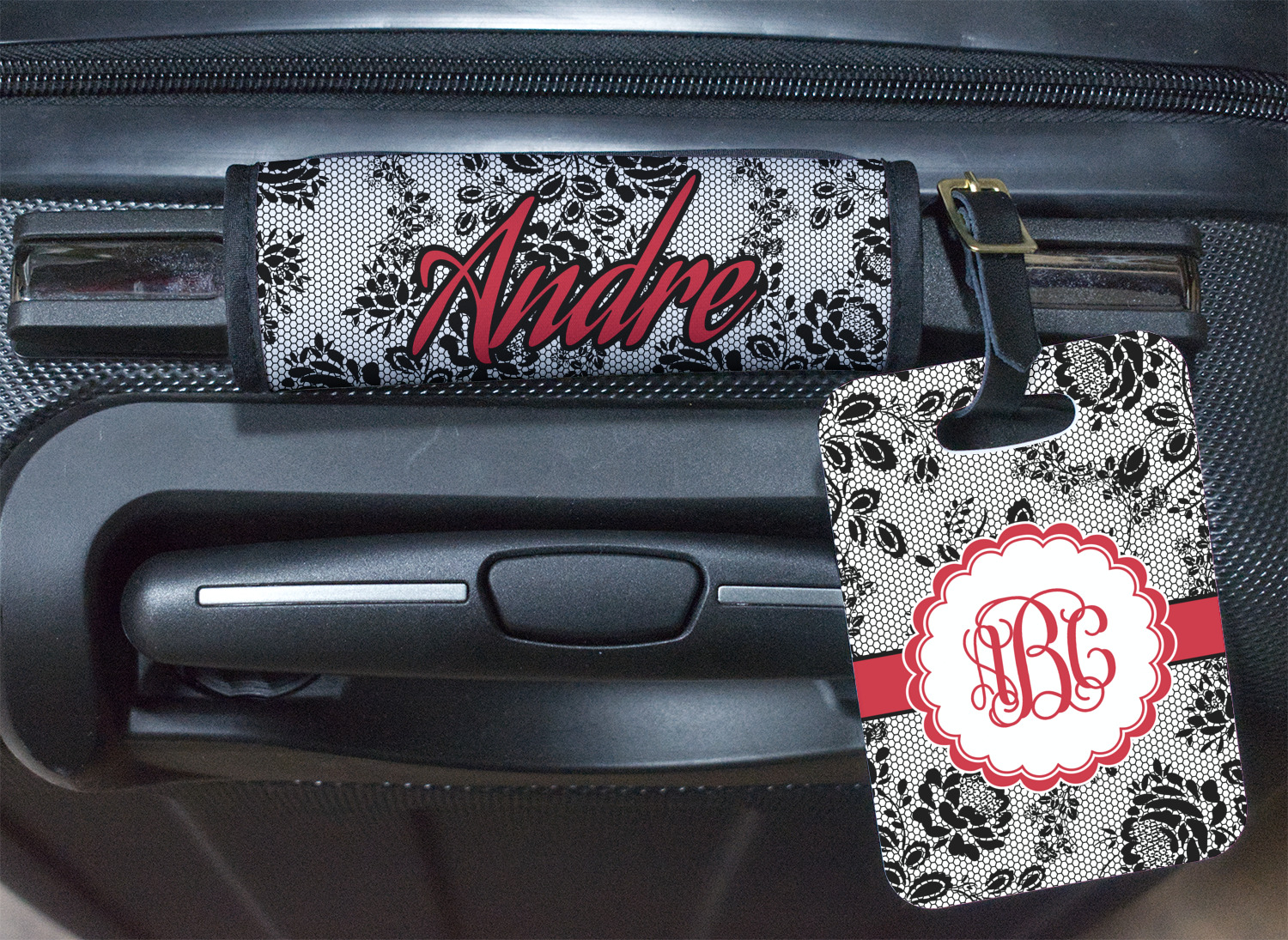 Black Lace Plastic Luggage Tag (Personalized) YouCustomizeIt