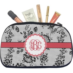Black Lace Makeup / Cosmetic Bag - Medium (Personalized)