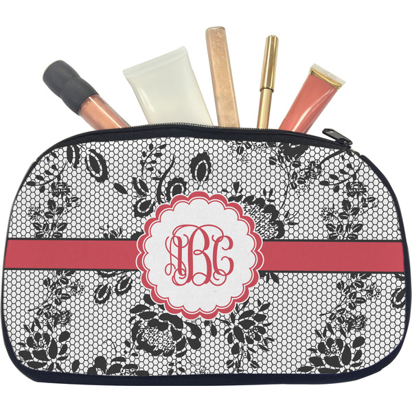 Custom Black Lace Makeup / Cosmetic Bag - Medium (Personalized)