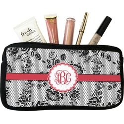 Black Lace Makeup / Cosmetic Bag - Small (Personalized)