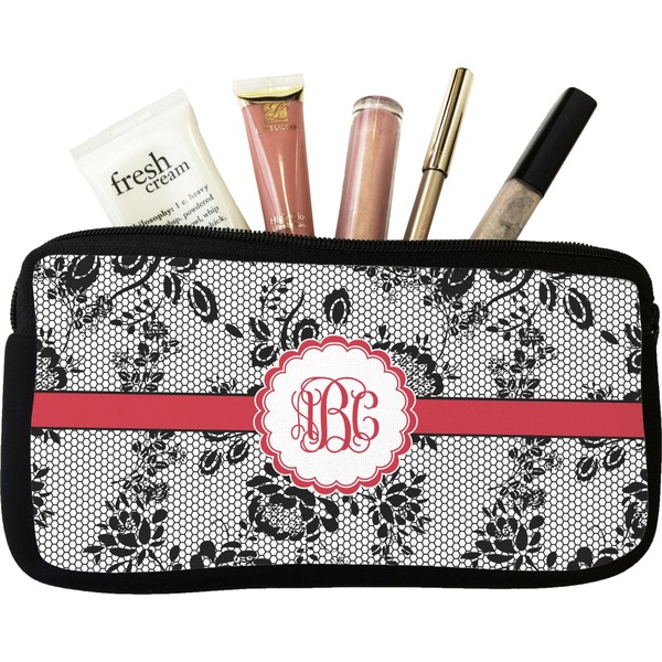 Custom Black Lace Makeup / Cosmetic Bag (Personalized)