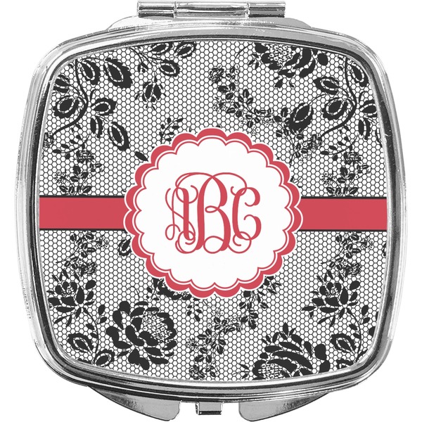 Custom Black Lace Compact Makeup Mirror (Personalized)