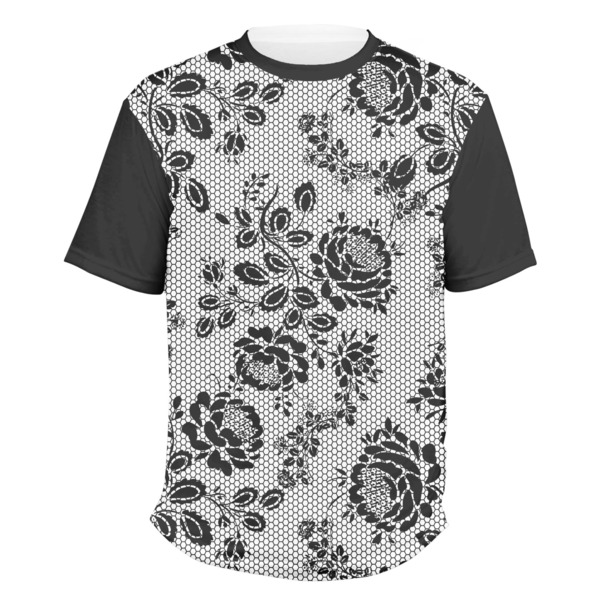 Custom Black Lace Men's Crew T-Shirt - Large