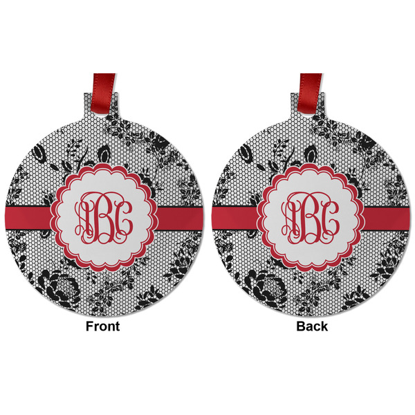Black Lace Metal Ball Ornament - Front and Back