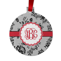 Black Lace Metal Ball Ornament - Double Sided w/ Monogram