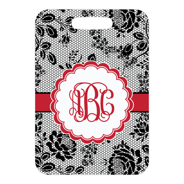 Black Lace Metal Luggage Tag - Front Without Strap