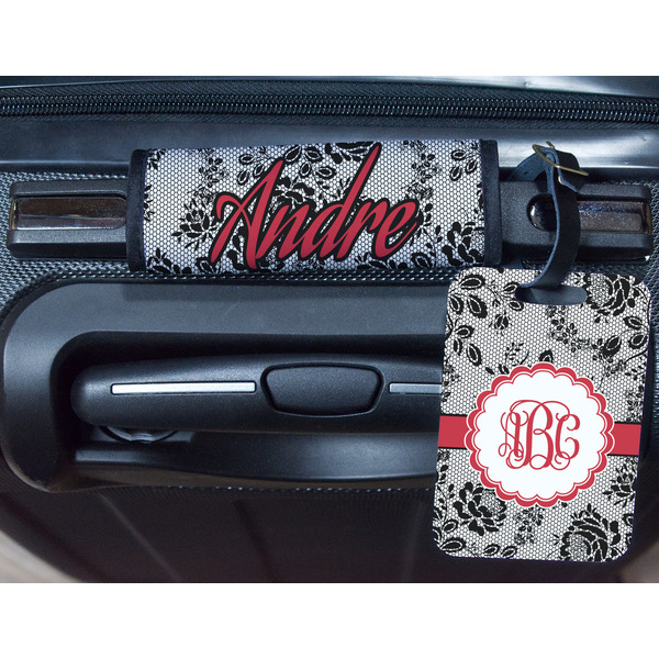 Black Lace Metal Luggage Tag & Handle Wrap - In Context