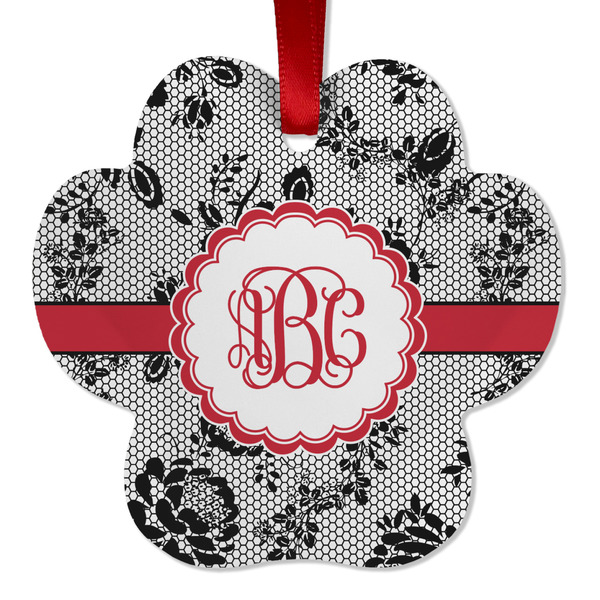 Custom Black Lace Metal Paw Ornament - Double Sided w/ Monogram