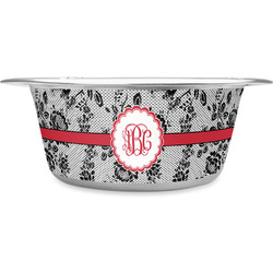 Black Lace Stainless Steel Dog Bowl (Personalized)