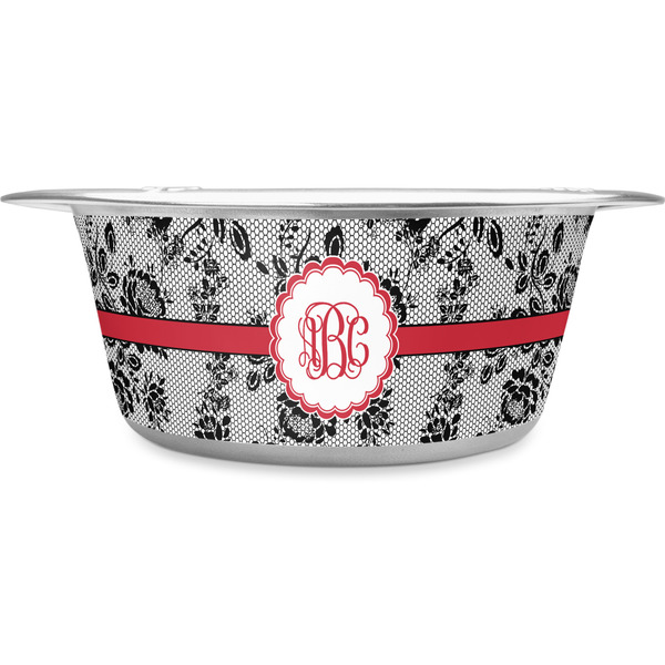 Custom Black Lace Stainless Steel Dog Bowl (Personalized)