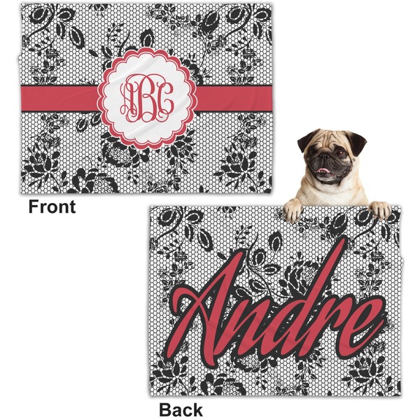 Black Lace Microfleece Dog Blanket - Regular - Front & Back